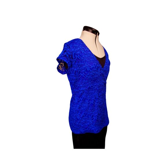 GUESS Royal Blue Floral Lace V-Neck Top – Women’s XL - Picture 7 of 12